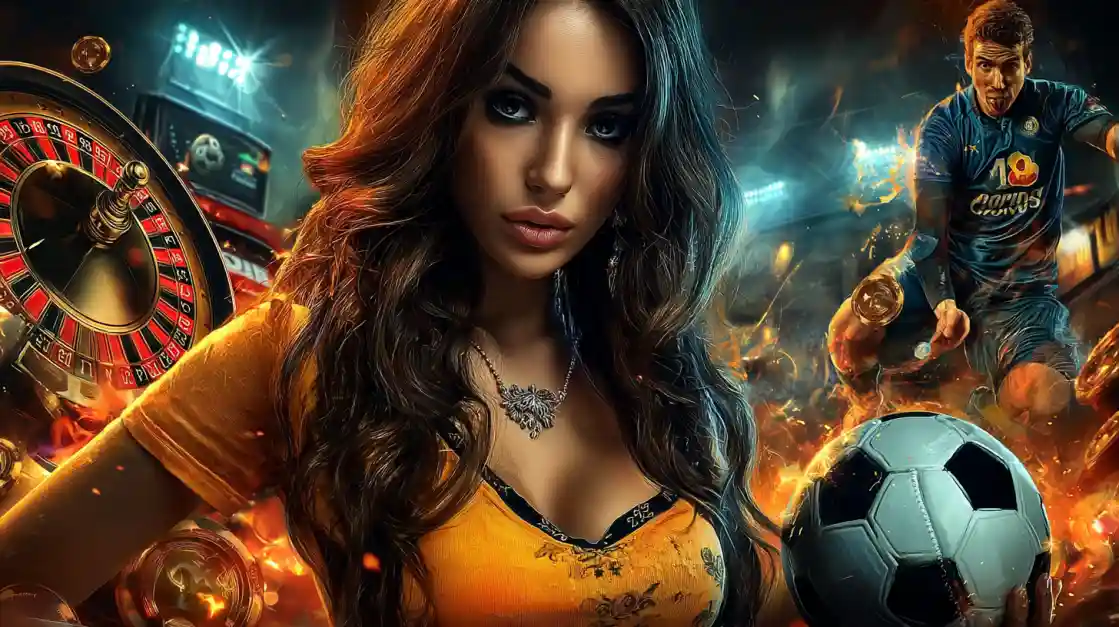 A promotional image combining sports betting and casino elements, featuring a dynamic composition of gaming and sports themes.